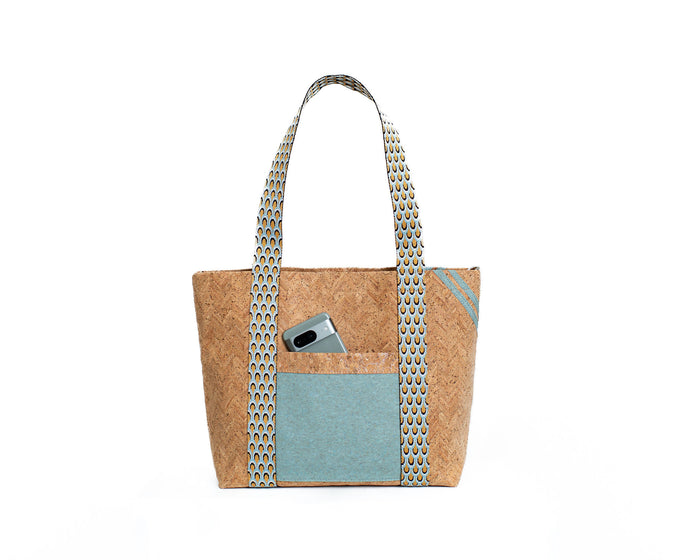 Cordova Cork Convertible Tote Bag - Natural w/Blue