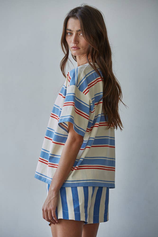 Multi Striped Short Sleeve Top