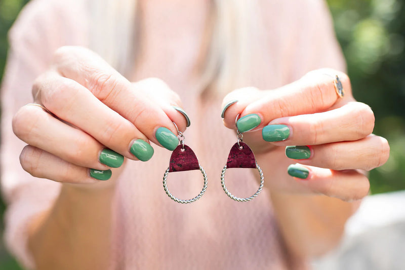 Twisted Hoop Maroon Earrings