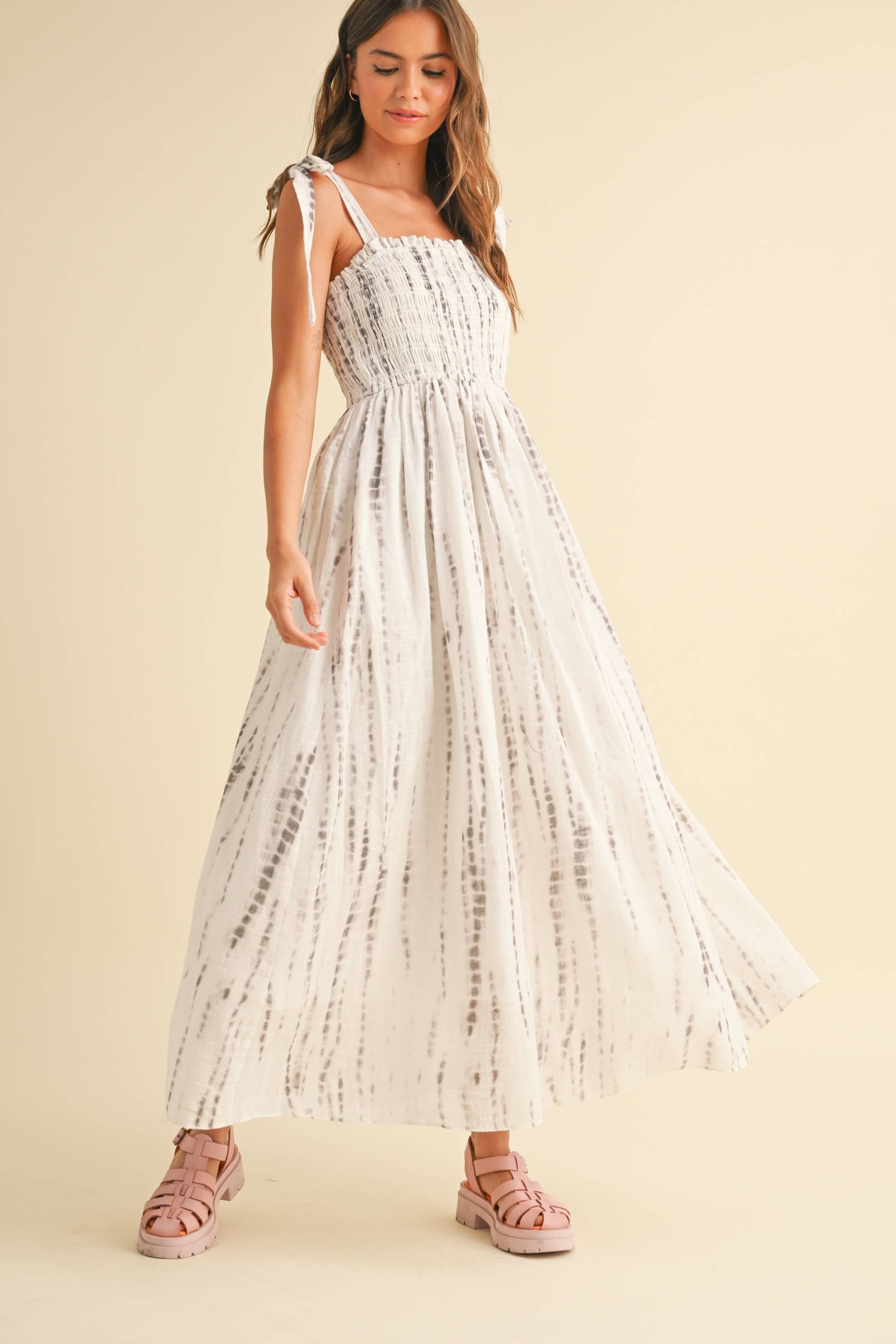 TIE DYE PRINTED LONG DRESS Linen & Waves TIE DYE PRINTED LONG DRESS Linen & Waves