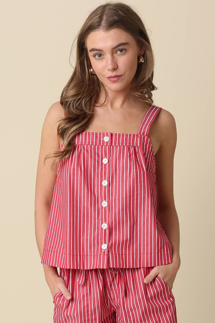 Lucille Striped Button-Front Tank Top