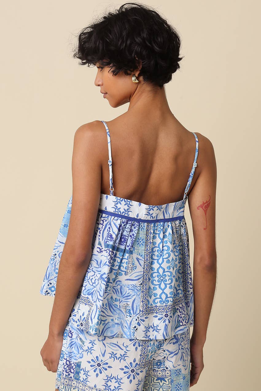 Amari Blue Print Tie Cami Top