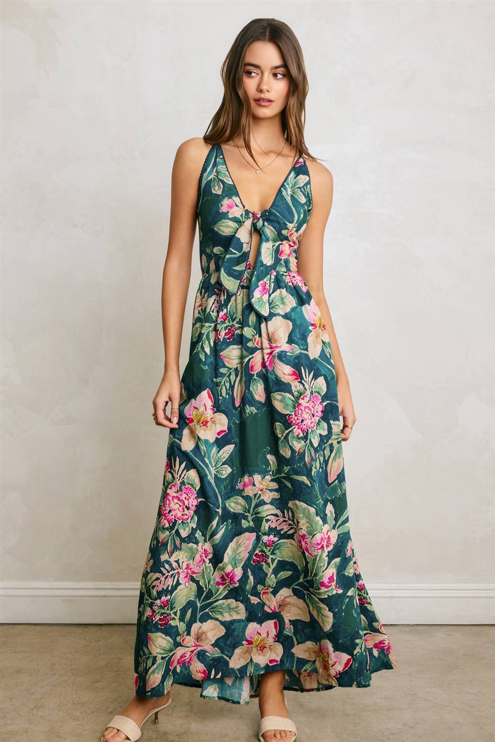 Tropical Front Knot Maxi Dress