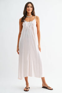 Lace-Trimmed Silky Maxi Dress
