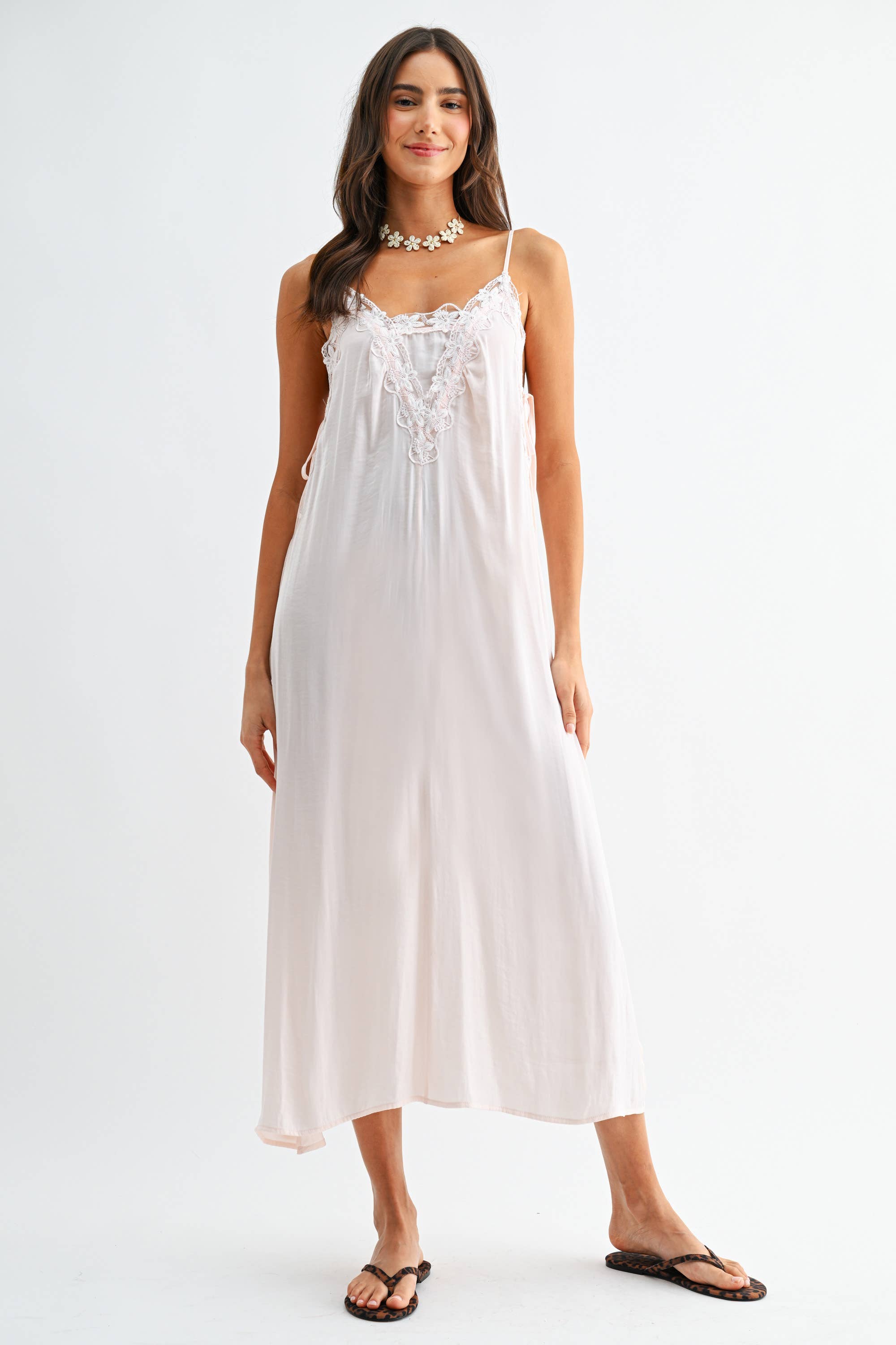 silky white maxi dress Lace-Trimmed Silky Maxi Dress – Linen & Waves