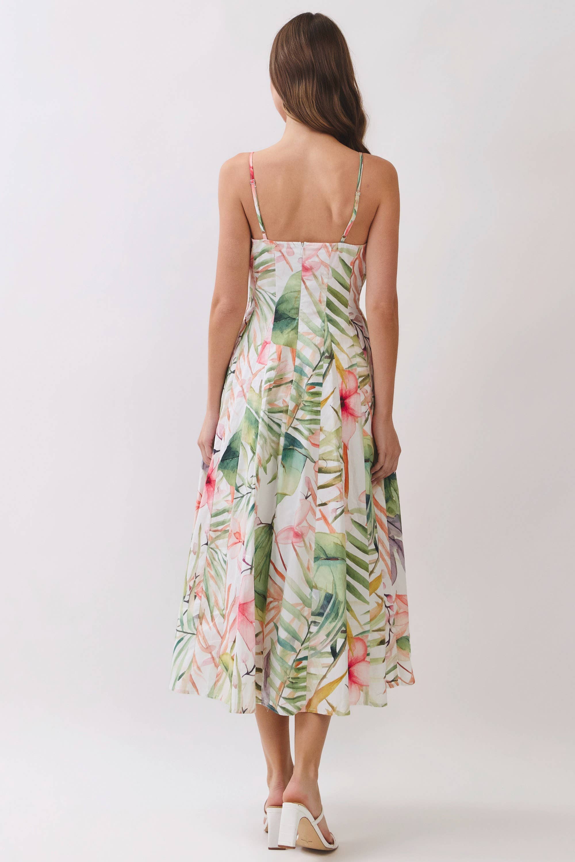 Botanical Pleated Detail Midi Dress