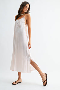 Lace-Trimmed Silky Maxi Dress