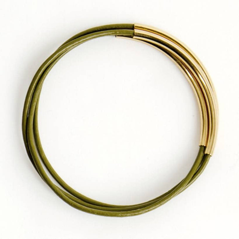 Leather and Metal Bar Bangles
