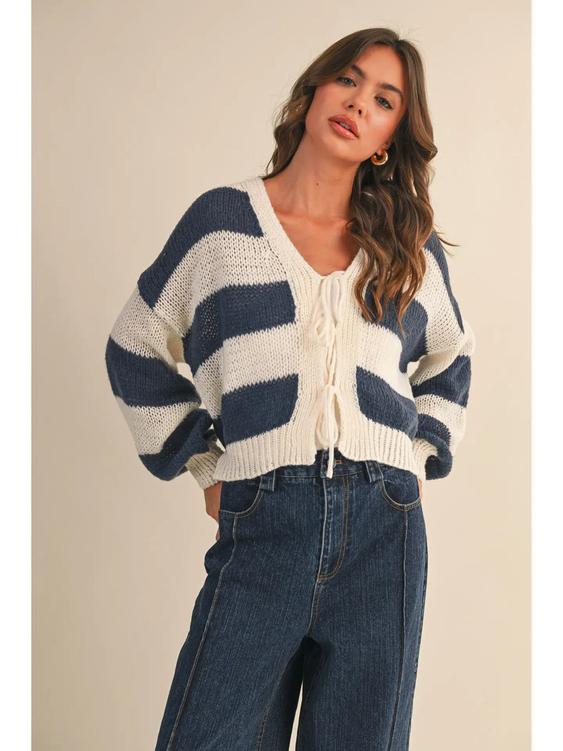 Striped Tie Front Cardigan