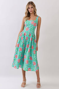 Tropical Floral Print Midi Dress