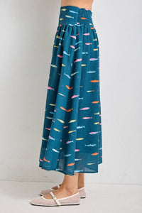 FISH PRINT MIDI SKIRT