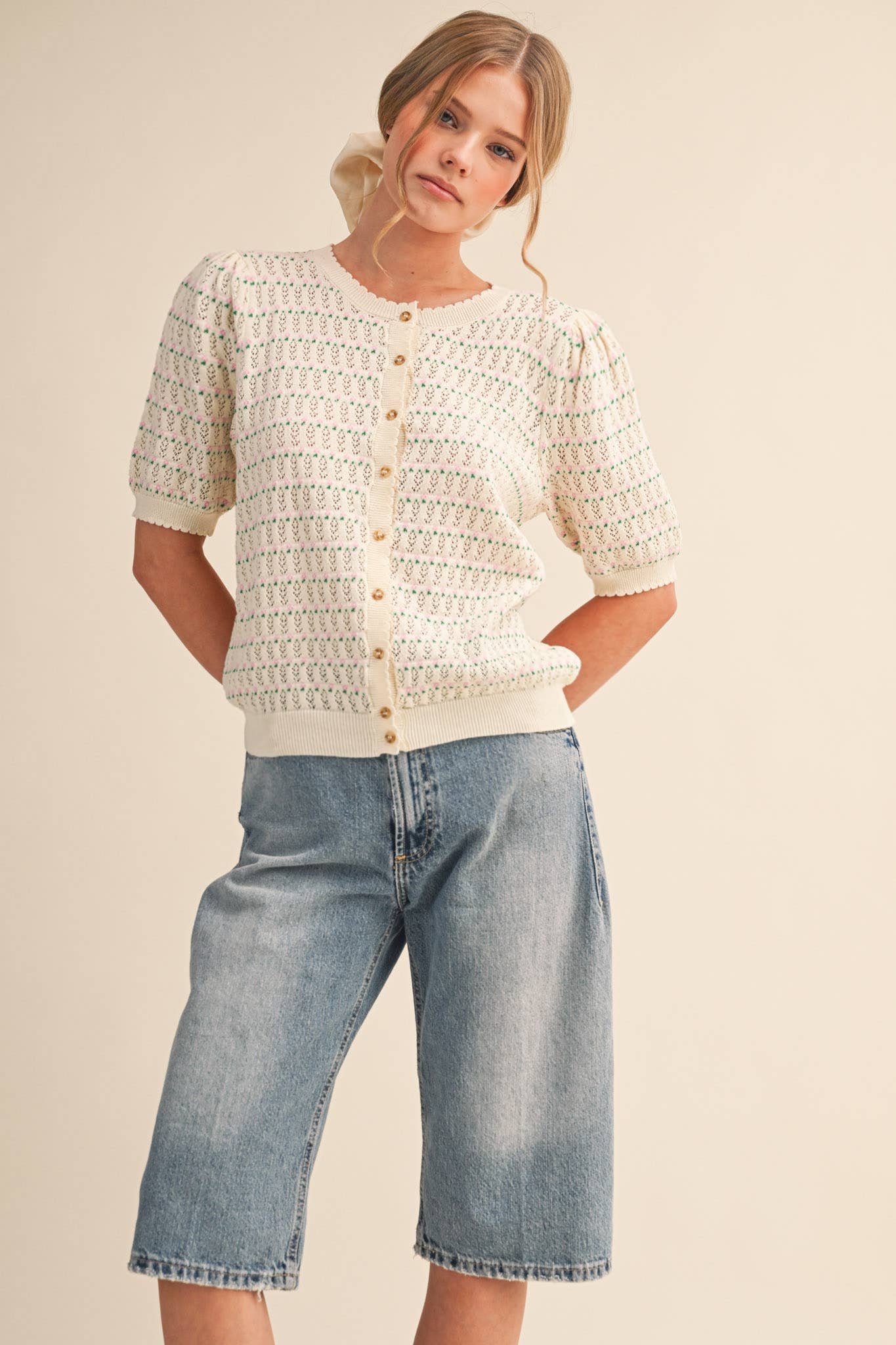 Puff Sleeve Button Down Sweater