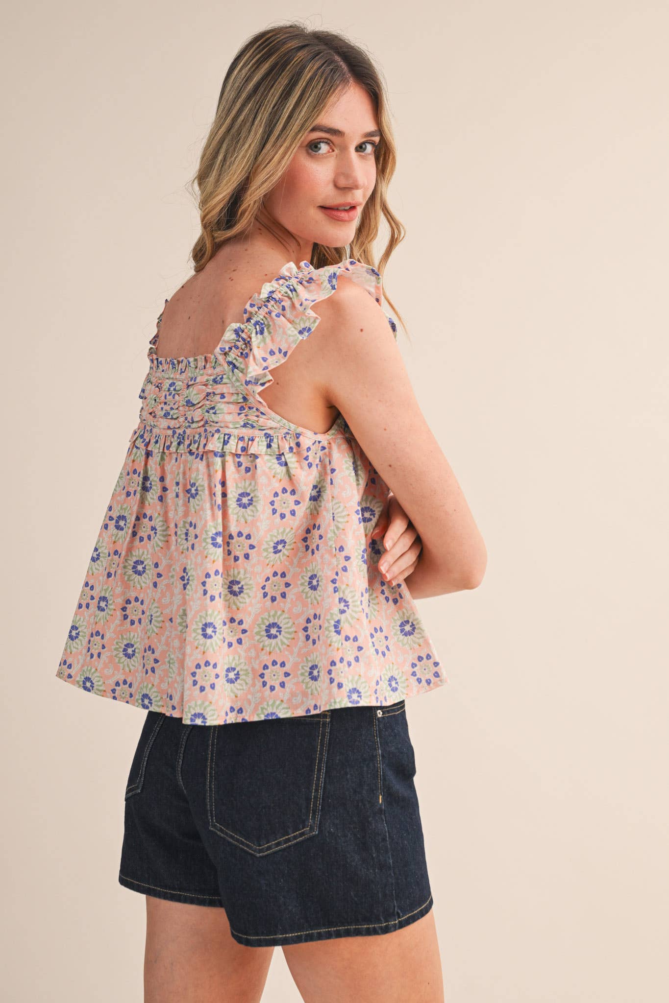 Peach Printed Top