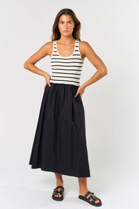 Striped Tank Poplin Mix Midi Dress