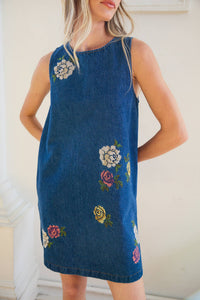 Floral Embroidered Denim Dress