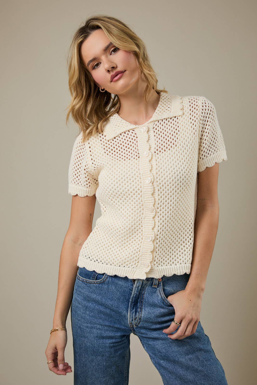 SHORT SLEEVE CROCHET TOP