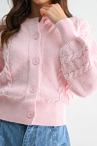 Washed Pink Cable Knit Cardigan