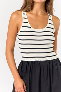 Striped Tank Poplin Mix Midi Dress