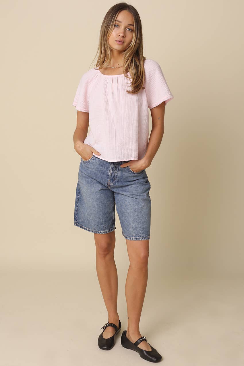 Melina Gathered Short-Sleeve Blouse