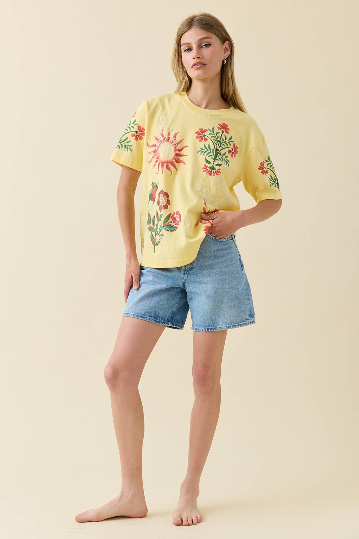 Sun Graphic Tee with Embroidery