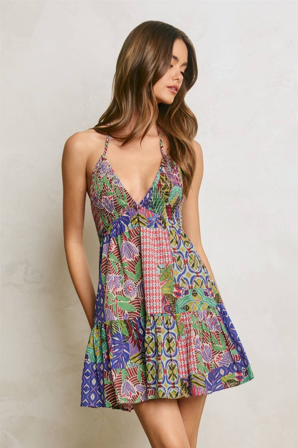Lagoon Bloom Smocked And Flared Mini Dress