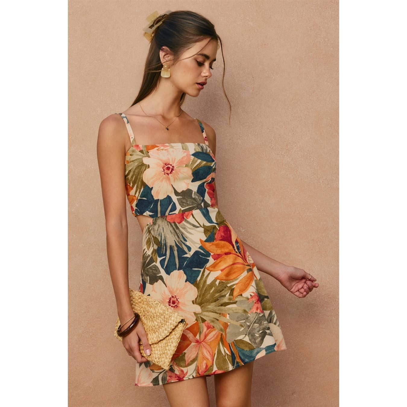 Tropical Floral Cutout Mini Dress (1)