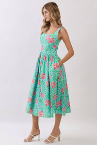 Tropical Floral Print Midi Dress