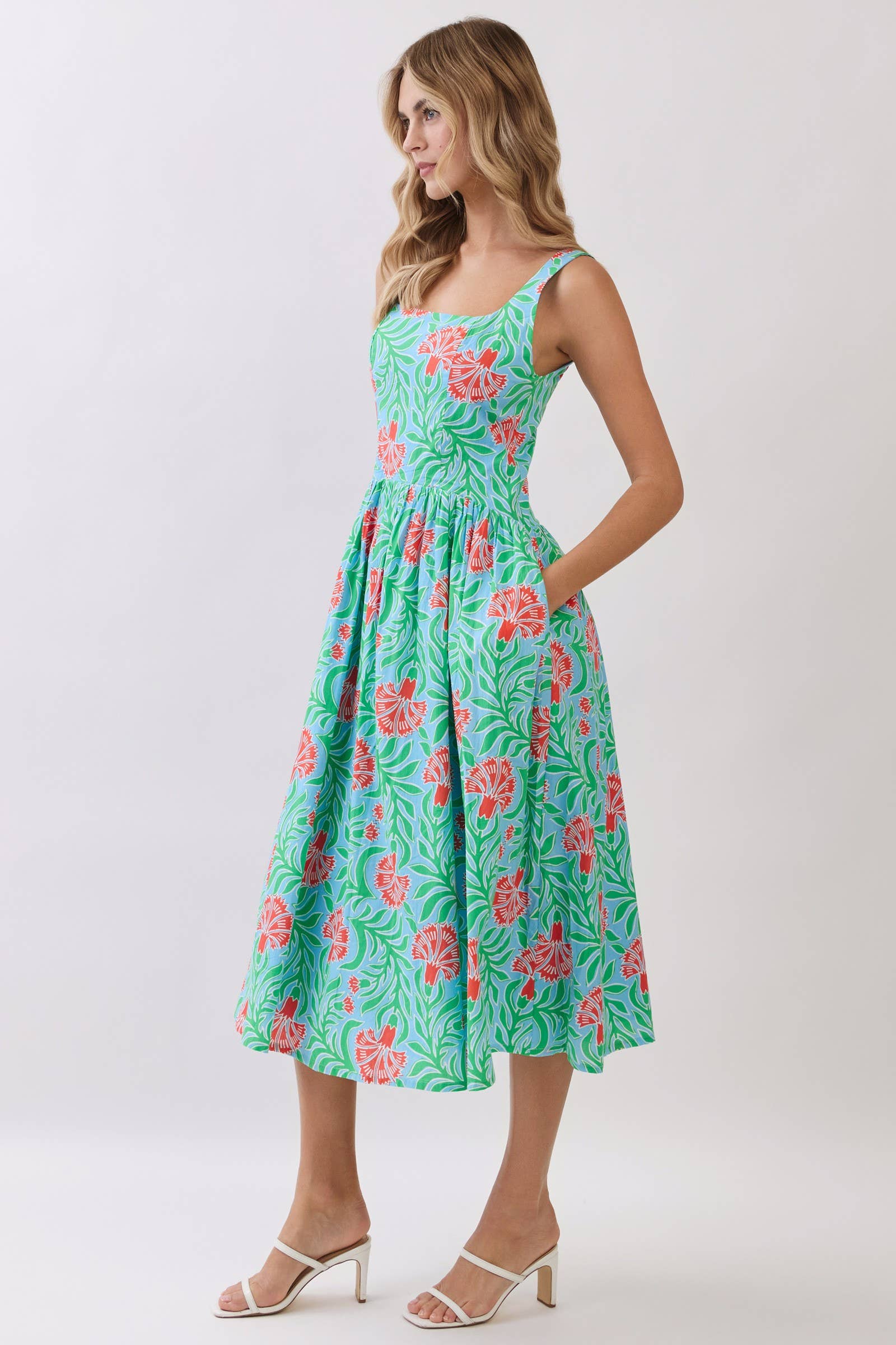 Tropical Floral Print Midi Dress