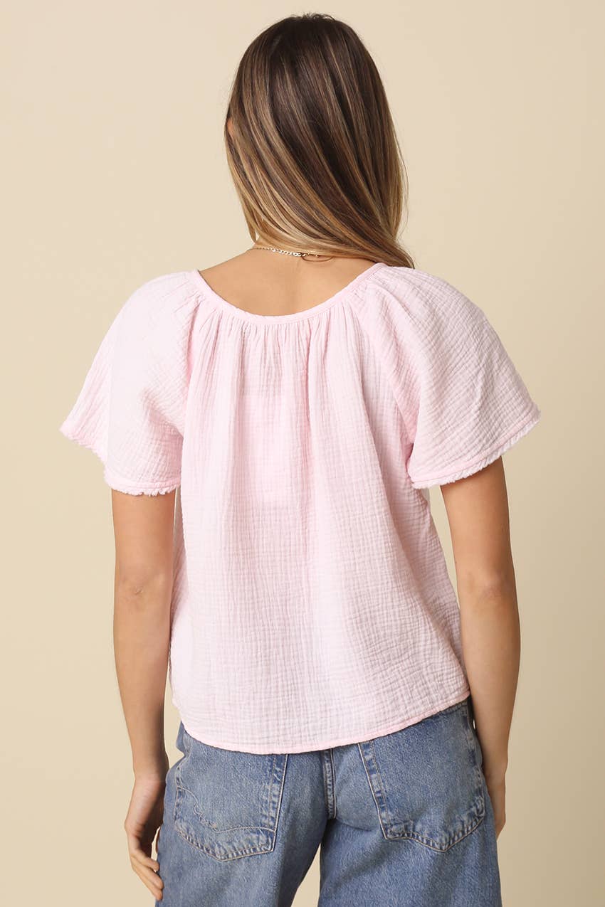 Melina Gathered Short-Sleeve Blouse