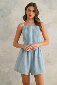 CRINKLED FABRIC ROMPER WITH CONTRAST STRAP