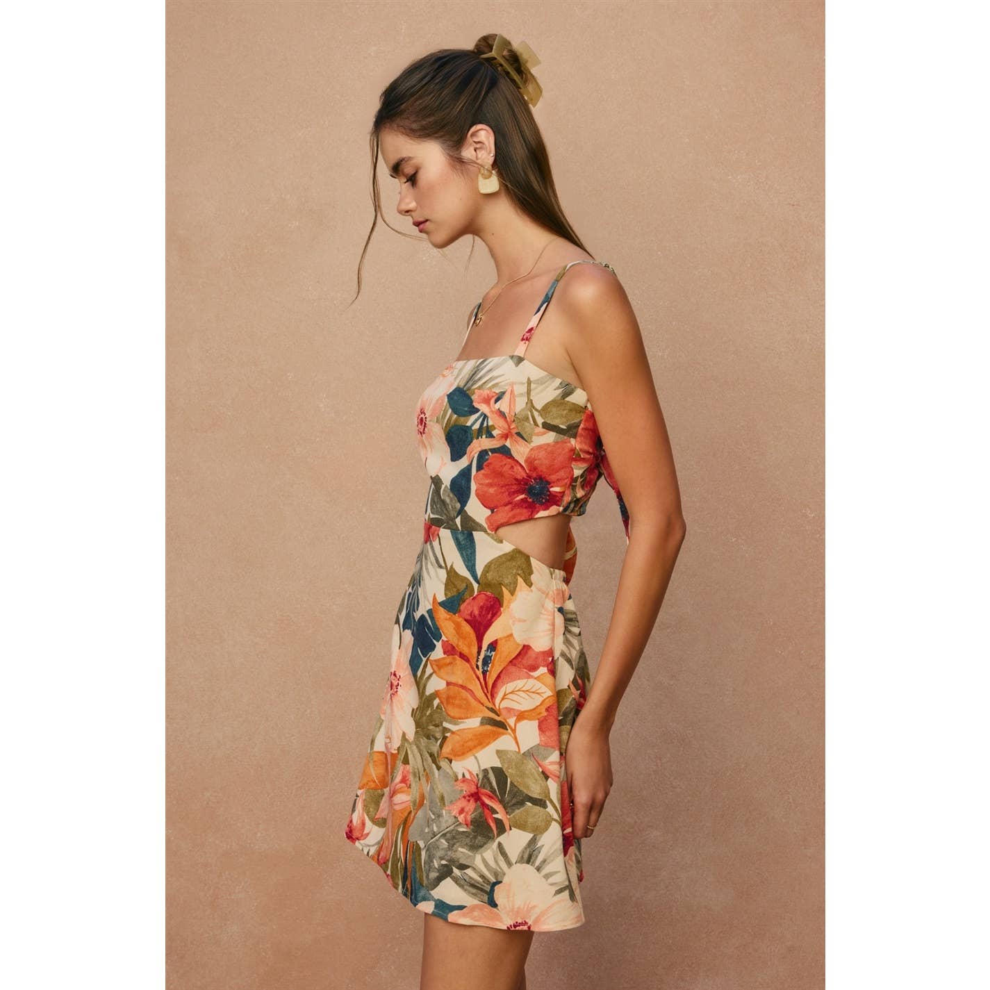Tropical Floral Cutout Mini Dress (1)