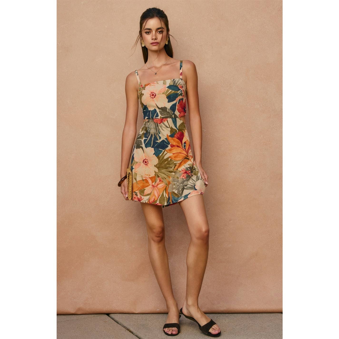 Tropical Floral Cutout Mini Dress (1)