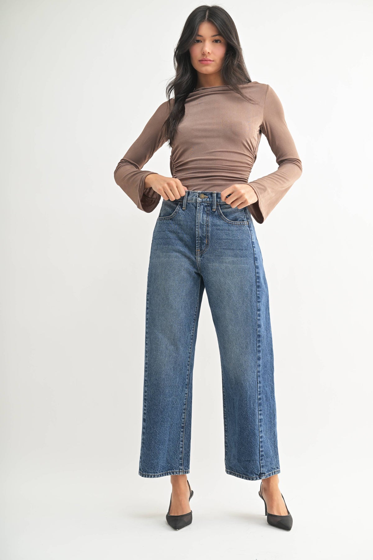 Twist Seam Barrel Jean - DARK DENIM