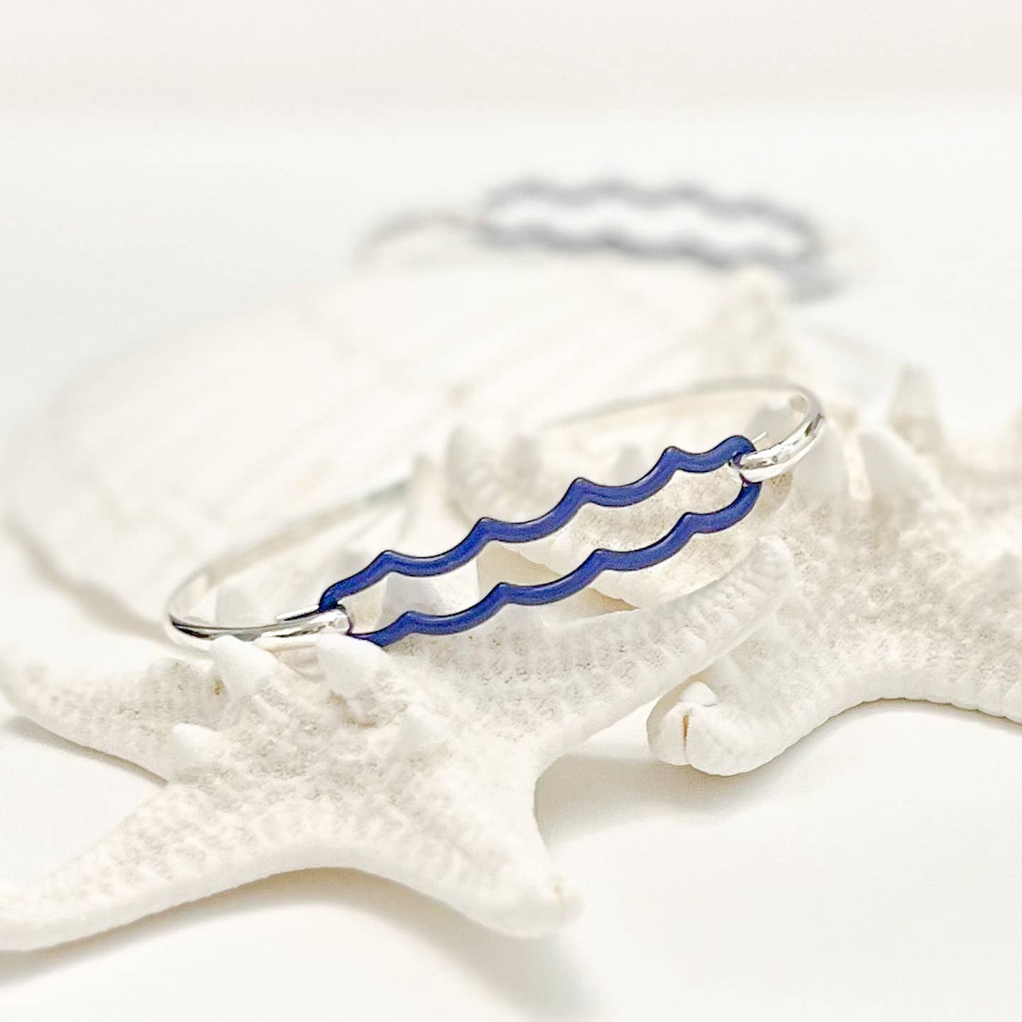 Silver Wave Bangle Bracelet