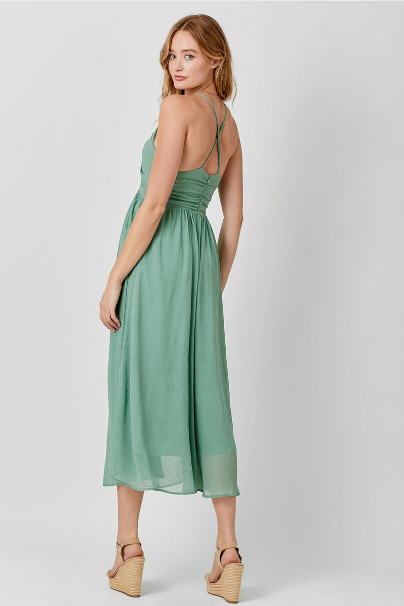 Sage Cross Back Pleat Dress