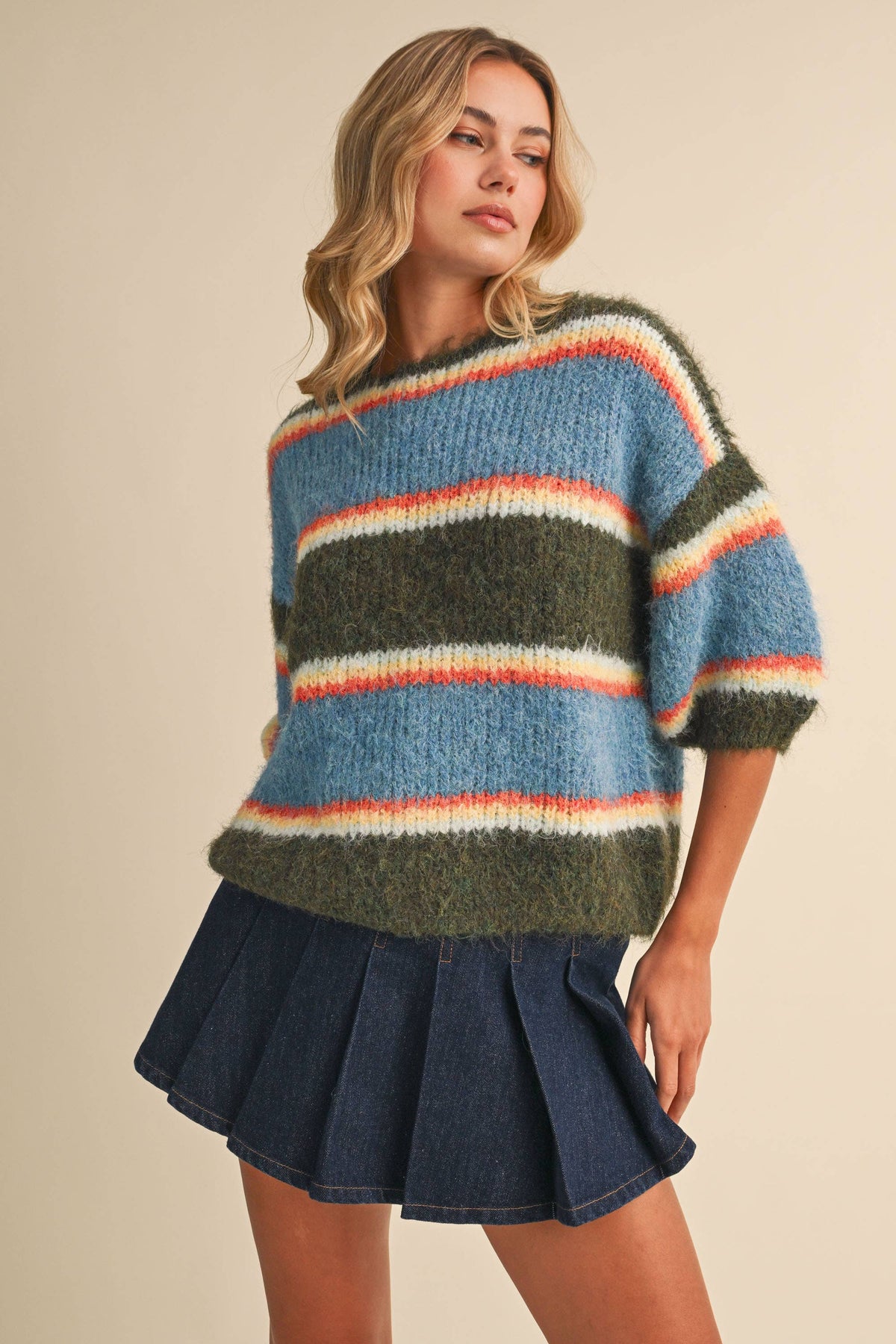 Striped Elbow Sleeve Sweater