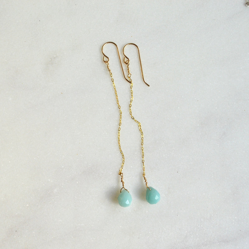 Mini Amazonite Teardrop Earrings Gold