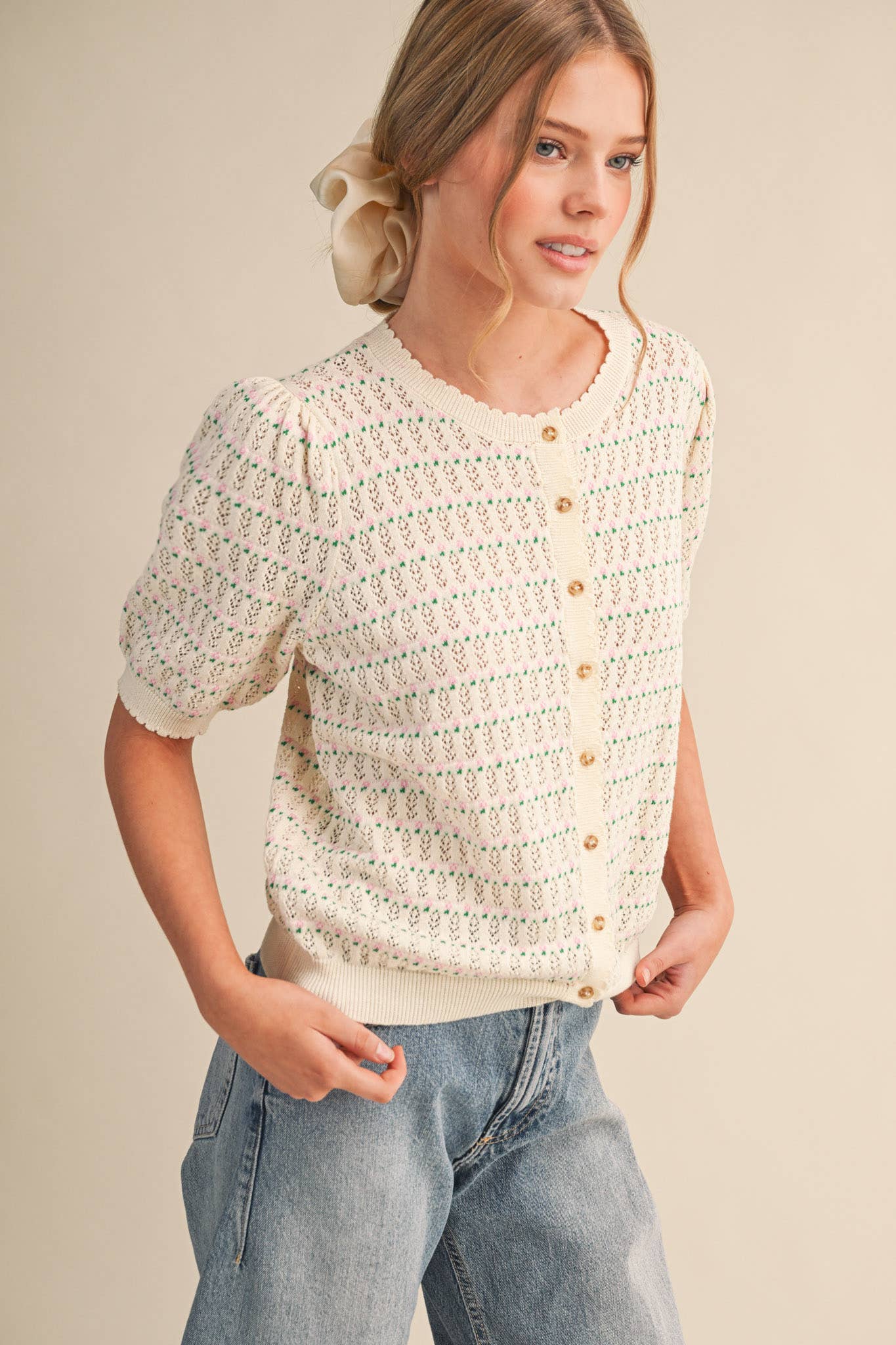 Puff Sleeve Button Down Sweater