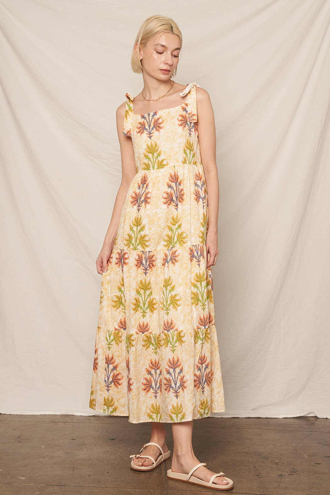 Block Print Tiered Maxi Dress