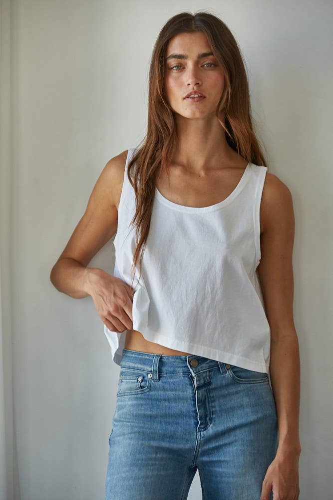 Knit Cotton Scoop Neck Sleeveless Tank Top