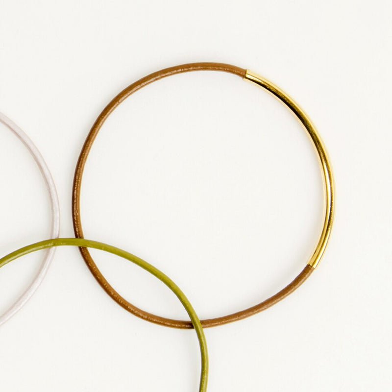 Leather and Metal Bar Bangles