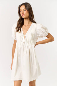 Puff Short Sleeve Front Tie Mini Dress