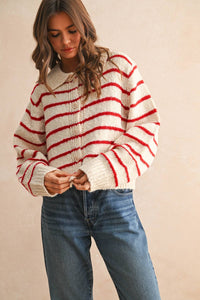 BUTTONDOWN STRIPED KNITTED CARDIGAN