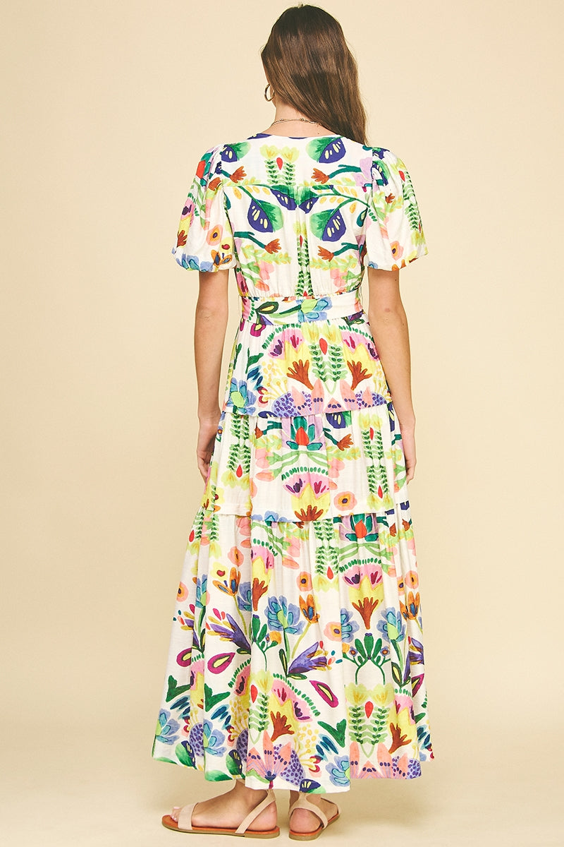 Floral Puff Sleeve  Maxi Dress