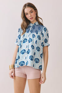 Shell Print Button Down Top