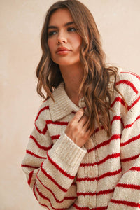BUTTONDOWN STRIPED KNITTED CARDIGAN