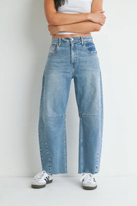 Barrel Jeans w/ Seams Light Denim