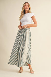 Striped Dolphin Hem Wide Pants
