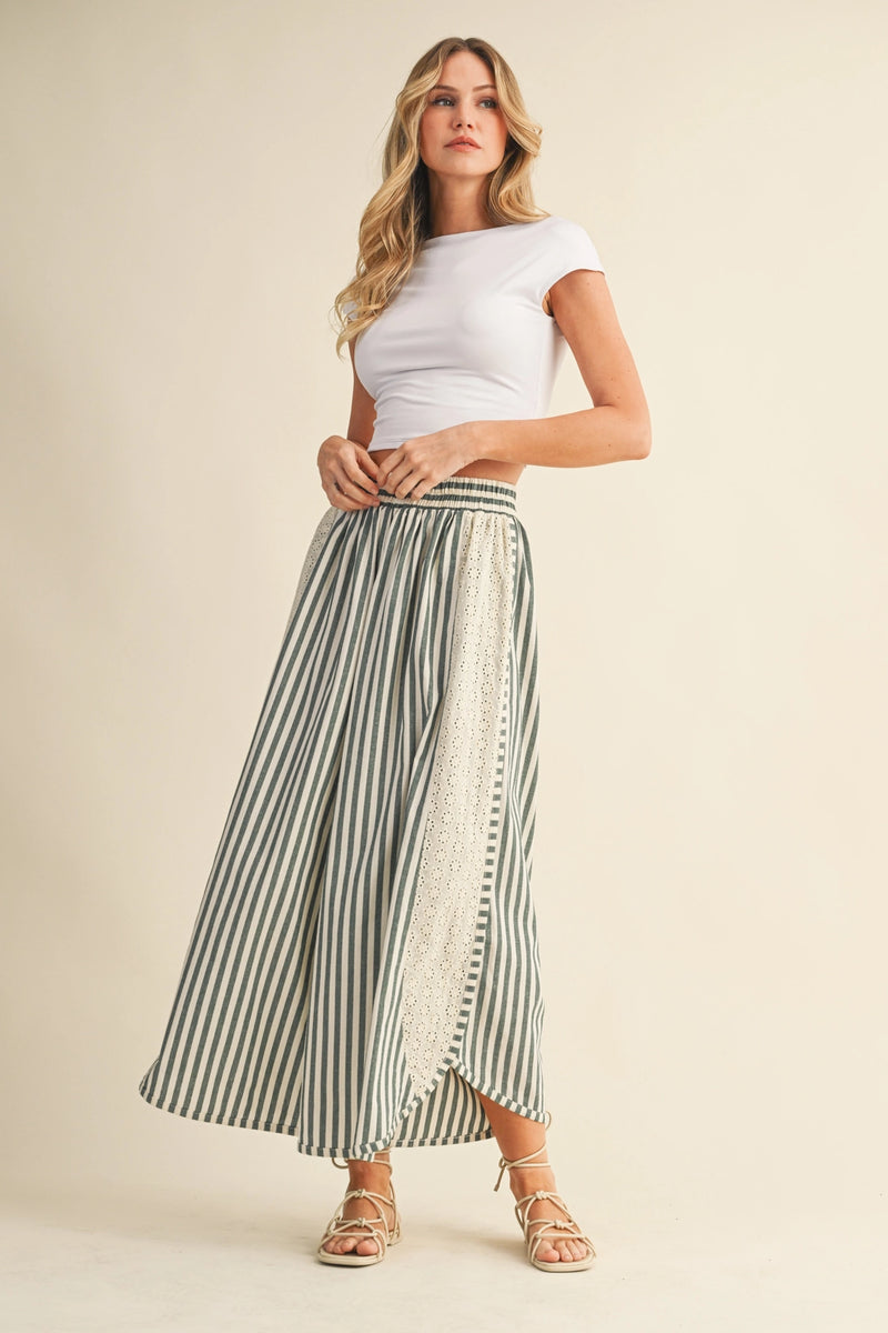 Striped Dolphin Hem Wide Pants
