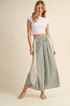 Striped Dolphin Hem Wide Pants